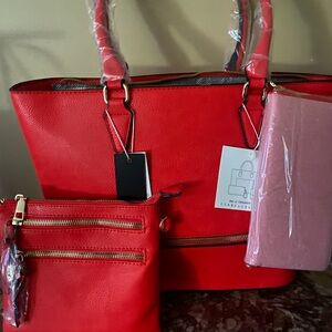 3 piece Red Women's Bag Set